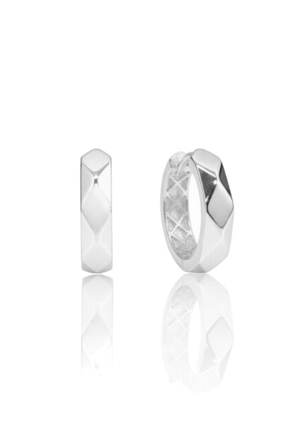 Söğütlü Silver 925 Ayar Gümüş küpe Üzeri Rodyumlu Fasetli Modern Halka Küpe S...