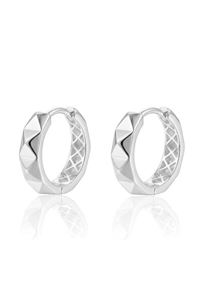 Söğütlü Silver 925 Ayar Gümüş küpe Üzeri Rodyumlu Prizma Dokulu Modern Halka ...