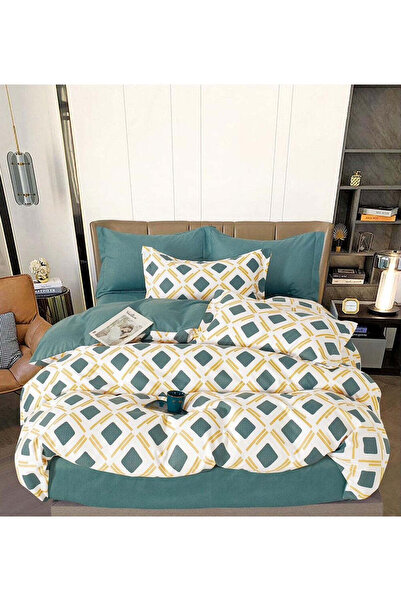 trendyhome Finet Cotton Bedding 6-Piece – Geometric Teal/Turquoise/White/Mustard (R 60-550)