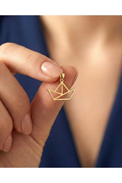 İNDİGO TAKI Sade Küçük Gemi Figürü 14 Ayar Altın Kolye Ucu