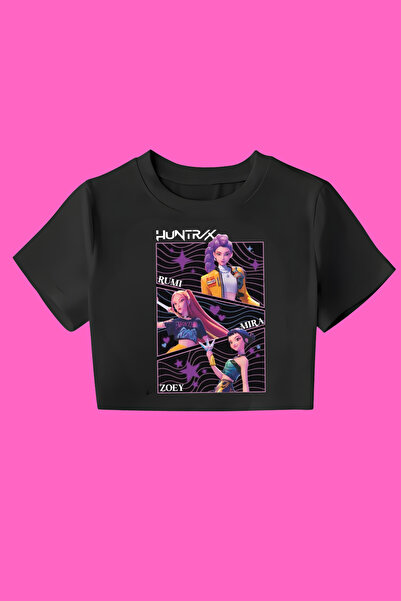 MECH BUTİK K-Pop Demon Hunters Huntrix Baskılı Crop Crop-Top Slim Fit Kalıptır