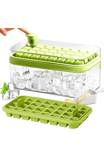 Arabest Ice Cube Tray with Lid for Freezer 64 Nuggets Silicone Tray with Lid and Bin, Ice Cube Molds (green)