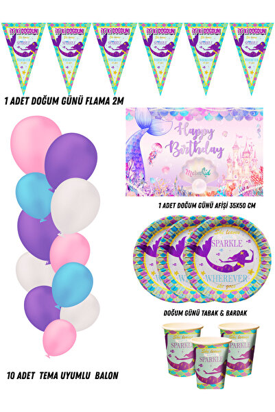 HAPPYLOOPPARTY Dekoracije za rođendansku proslavu u stilu sirene za 8 osoba