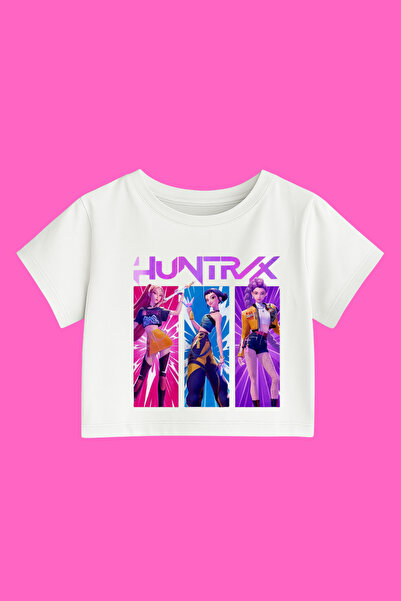 MECH BUTİK K-Pop Demon Hunters Huntrix Baskılı Crop Crop-Top Slim Fit Kalıptır