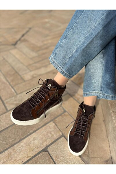 BABLACK High-Top Side Zipper 100% Genuine Leather Women's Sports Boots Brown