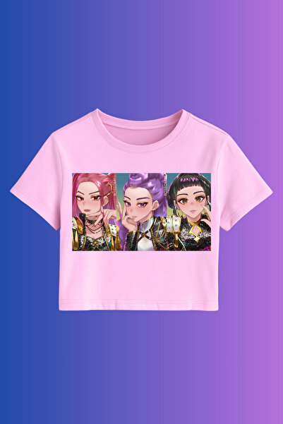 MECH BUTİK Crop-Top imprimat K-Pop Demon Hunters Huntrix este slim fit.