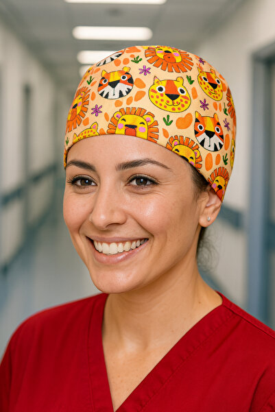 Lion Üniforma Lion Desenli Cerrahi Bone Unisex – Likralı Doktor Hemşire Bonesi