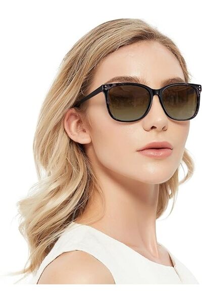 LVIOE Classic Square Frame Women's Polarized Sunglasses UV400 Black Floral Design