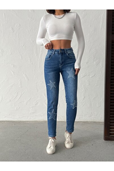 ADAMODA.RO Blugi elastici mom fit cu design în stea