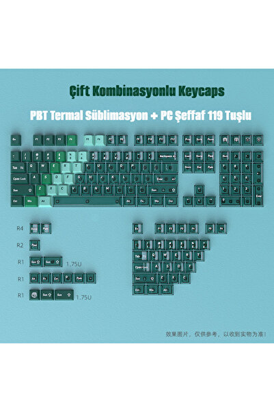 silabor Mekanik Klavye Tuş Takımı 119 Tuş Keycaps PBT Süblimasyonlu Çift Renk...