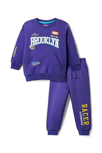 Babyhug Single Jersey Knit Full Sleeves Sweatshirt and Lounge Pant Set with Text Print - Purple