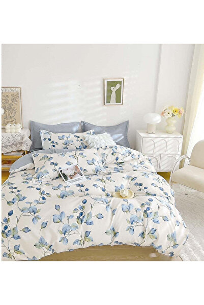 trendyhome Lenjerie de pat Finet din bumbac, 6 piese – Floral Bleu/Crem, R 60-538