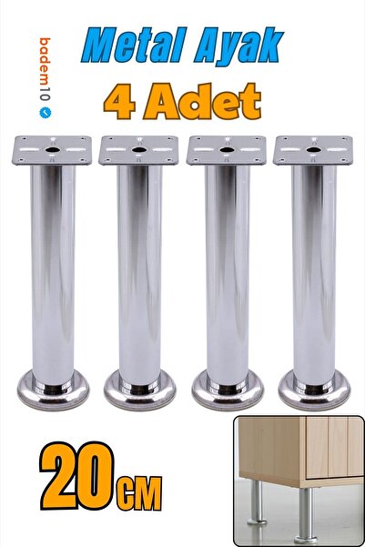 Badem10 Tablalı 4 ADET Metal 20 cm Krom Gümüş Mobilya Ayağı Koltuk Kanepe Day...
