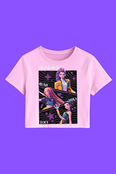 MECH BUTİK K-Pop Demon Hunters Huntrix Baskılı Crop Crop-Top Slim Fit Kalıptır