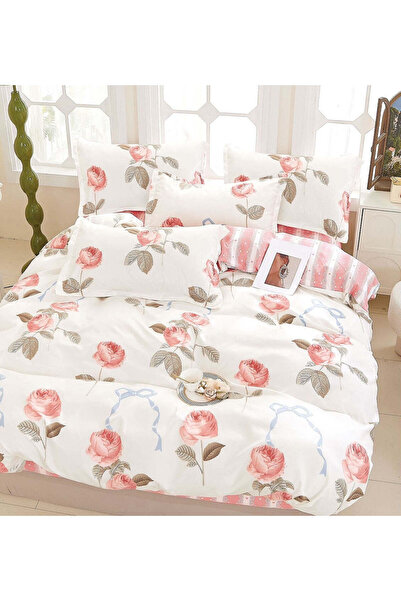 trendyhome Finet Cotton Bedding 6-Piece Set – Rose Pattern, Pink/Cream (R 60-...