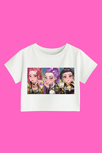 MECH BUTİK K-Pop Demon Hunters Huntrix Baskılı Crop Crop-Top Slim Fit Kalıptır