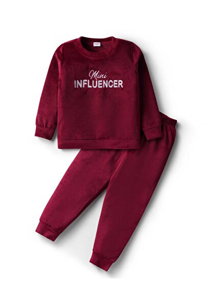 Babyhug Velour Woven Full Sleeves Winter Wear Sweatshirt & Lounge Pant Set Text Embroidery - Wine