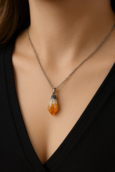 Doğal Taşlar Ham Doğal Sitrin Taşı Kolye – Doğal Taş Kolye