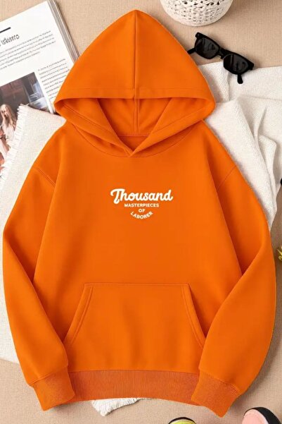 NO 601 Ανδρικό φούτερ με κουκούλα Thousand με τύπωμα σε πορτοκαλί χρώμα