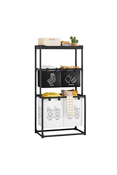 OEM Laundry basket, 2 tiers, 4 baskets, stainless steel frame, black, 97x55x44 cm