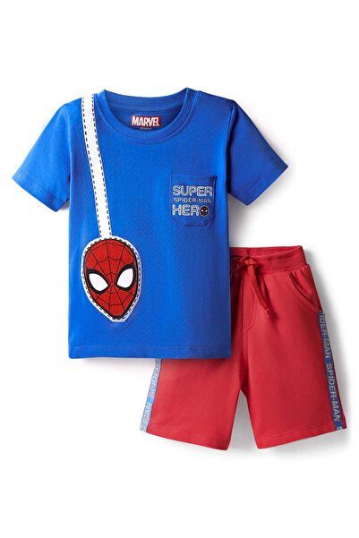 Babyhug Marvel طقم تيشيرت وشورت بأكمام نصفية من نسيج جيرسي ناعم، بتصميم سبايد...