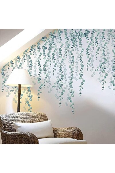 Arabest Hanging String of Pearls Vine Wall Stickers Leaves Green Plants Removable PVC Wall Decals(3 Sets)