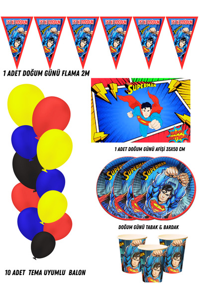 HAPPYLOOPPARTY Superman dekoracije i pribor za rođendansku proslavu za 24 osobe