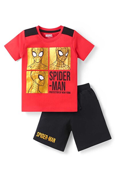 Babyhug Marvel طقم تيشيرت وشورت بأكمام نصفية من نسيج جيرسي ناعم، بتصميم سبايد...