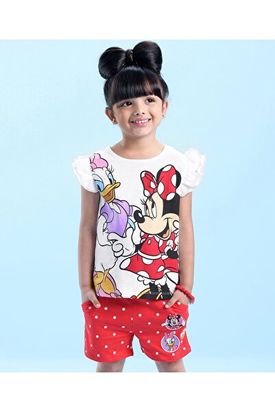 Babyhug Disney طقم بلوزة وشورت من قماش جيرسي ناعم بأكمام مكشكشة، مزين بشخصيتي...