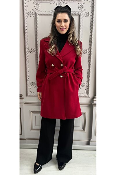 styleFlex Elegant Coat in Striped Fabric with Lining and Gold Buttons