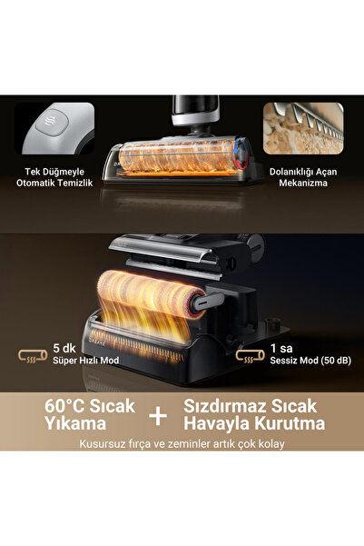 Dreame H14 Dual 5i 1 Arada Islak Kuru Dikey Şarjlı Dik Süpürge Siyah