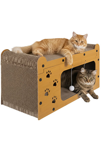 zola 3-in-1 fish house, scratching area, 2 toys, HDF/cardboard, 29.5 x 56 x 27 cm, brown