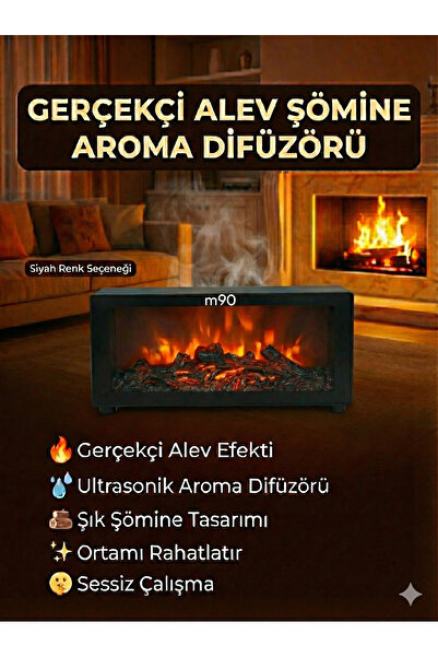 M90 Alev Efektli Şömine Görünümlü Aroma Difüzör ve Hava Nemlendirici