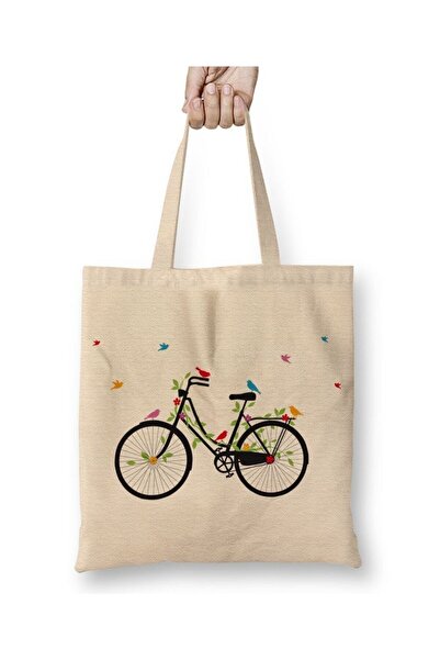 Toyaso Τσάντα αγορών με μακρύ χερούλι Birdy Bike White Tote Bag Τσάντα παραλίας
