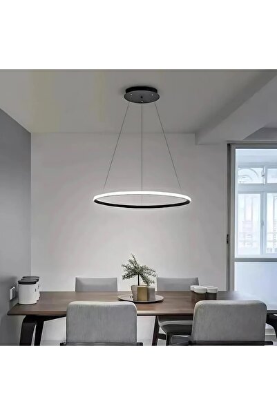 KRAYDINLATMA Saturn Tekli Siyah Beyaz Ledli Modern Avize (40 Cm)