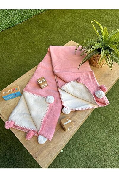 Özdilek Pamuklu Ponponlu Bebek Battaniyesi (100x120)-Pembe