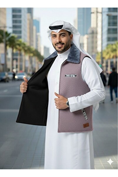 Generic Double-faced winter vest with a distinctive design, high-quality fabric, and a traditional Sadu-style fur collar.