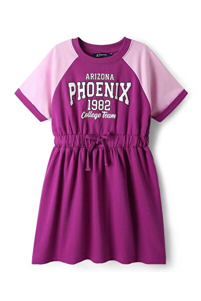 Pine kids Cotton Knit Half Raglan Sleeves Winter Frock with Text Print - Purple