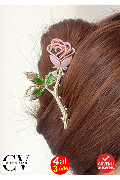 cityvision Agrafă de păr model trandafir roz – Agrafă metalică cu flori elega...