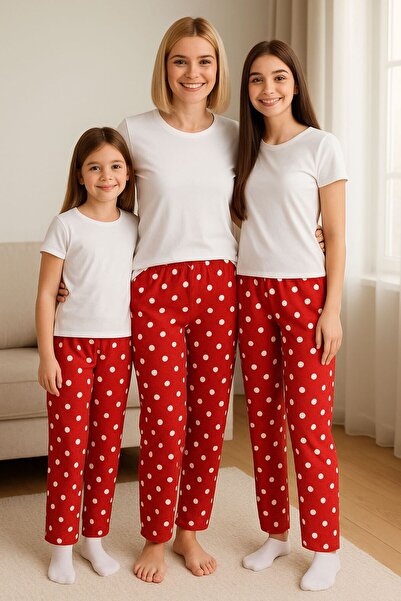 Pano Kids Patiska Nostalji Anne Kız Çocuk Puantiyeli İthal Kadife Kumaş Pijama Altı