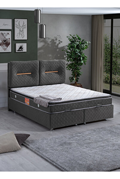 Setay Astra Ikili Set, Astra Çift Kişilik Baza Başlık Seti, Antrasit Gri