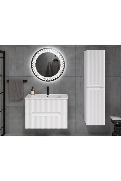 ROSEART BANYO ROSELİNDA 80CM BEYAZ BANYO DOLABI SETİ ALT MODÜL + SERAMİK LAVA...