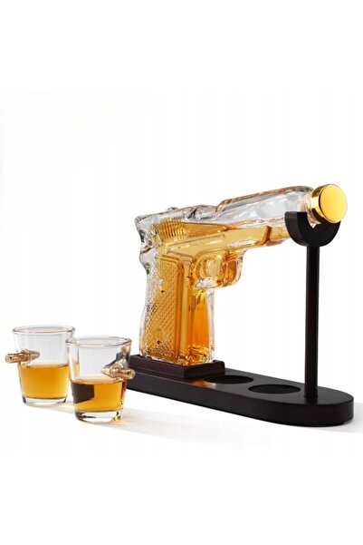 zola Set of drinks decanter and 2 glasses, gun and bullet shape, capacity 220/50 ml, glass/wood