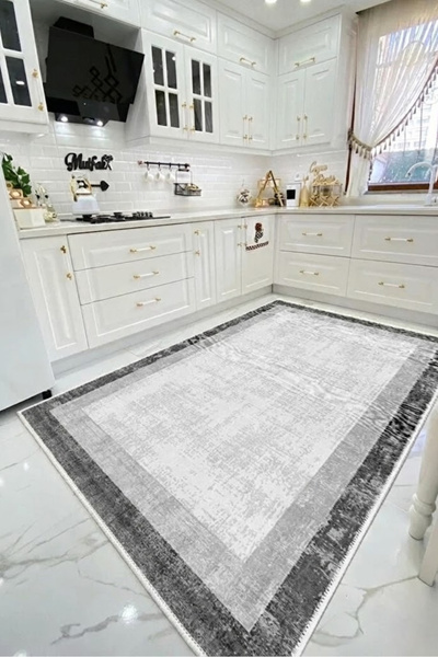 VOPTEKS Gri Mutfak Halısı Makinede Yıkanabilir Halı Kaymaz Taban Halı