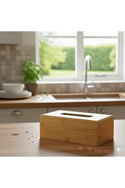 KirazEv Bambu Dikdörtgen Peçetelik, Masaüstü Peçete Kutusu, Bambu Kağıt Mendi...