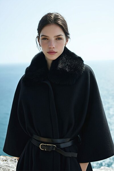 LAGRANZE Poncho cu blană pentru femei Prestige