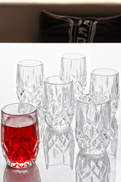 Porselen Diyarı Pesca 6 Pieces Crystal Coffee Side Cups and Presentation Tray...