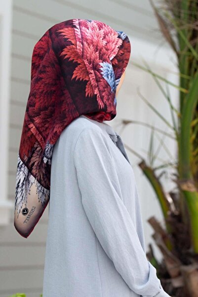 Vissona Tivil Silk Scarf 14232 - 0003 - 0017 Red Cream Leaf Pattern