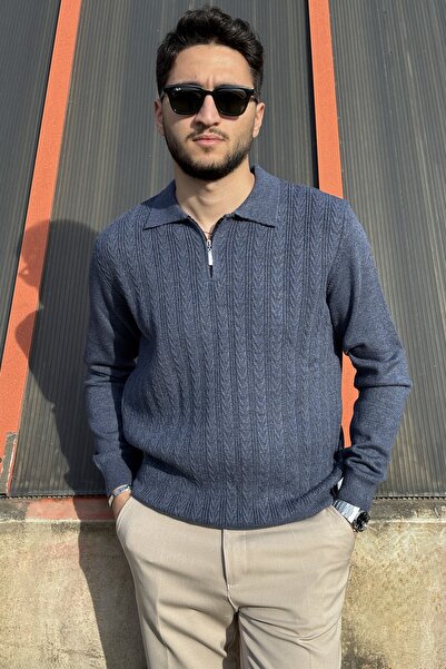 inpool Men'S, Polo Collar, Zippered, Knitted Detail, Old Money Culture, Wool ...