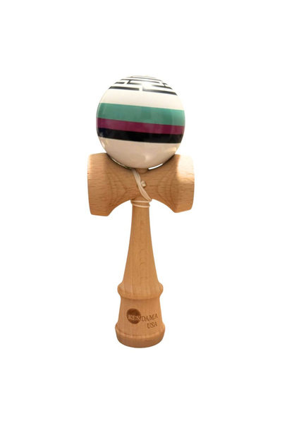 OEM Glossy kendama, 18 cm, White with Labyrinth stripes, wooden